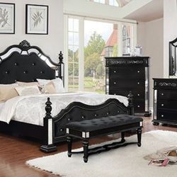 Brand New Black Upscale 4pc Queen Bedroom Set (Available In California & Eastern King)
