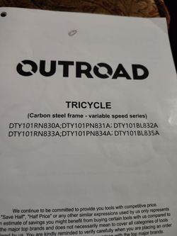 Outroad Tricycle Carbon Steel Frame Variable Speed