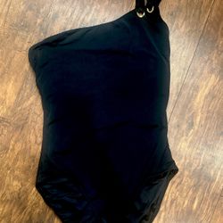 Spanx One Piece Swimsuit 10 Black Bathing Suit One Shoulder Shape Wear Beach