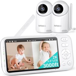 2K Video Baby Monitor with 2 Cameras and Audio, 3000ft Long Range Baby Monitor No WiFi, 5.5" Split Display, VOX - AI Cry Detect, ANR, IR Night Vision,