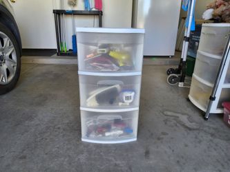 3 Drawer Plastic Storage With Miscellaneous Items