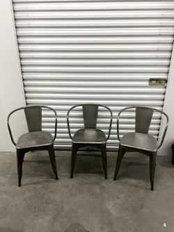 3 Matching Industrial Metal Chairs
