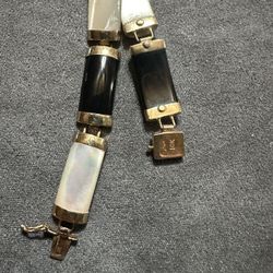 10k Black Onyx And Mother Of Pearl Bracelet