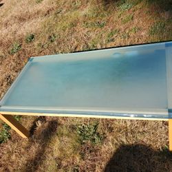 Gorgeous " Steelcase" Glass Coffee Table  In Sea- Glass Color