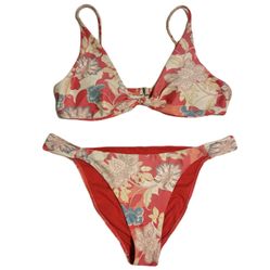O'NEILL Antalya Red Floral Surfside Bikini Top Women's Supportive Surf Swimsuit