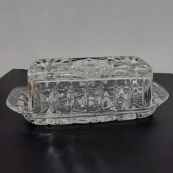 Vintage Anchor Hocking "Wexford" Pattern Clear Pressed Glass Covered Butter Dish