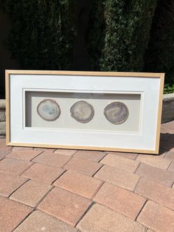 Large Sliced Agate Crystal Art in Natural Wood Shadowbox Frame