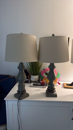 Pair of Olive Green Baluster Table Lamps