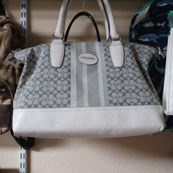 COACH Gray and White Signature Satchel