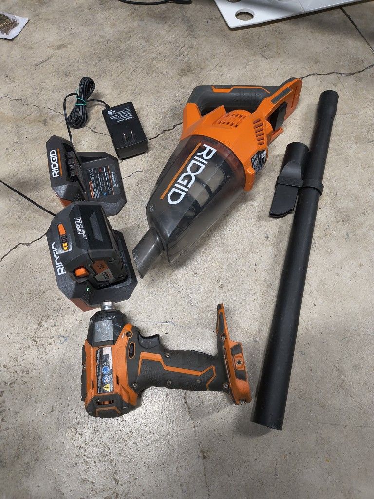 Ridgid 18v Impact And Vacuum 2 Chargers And 4.0ah Battery
