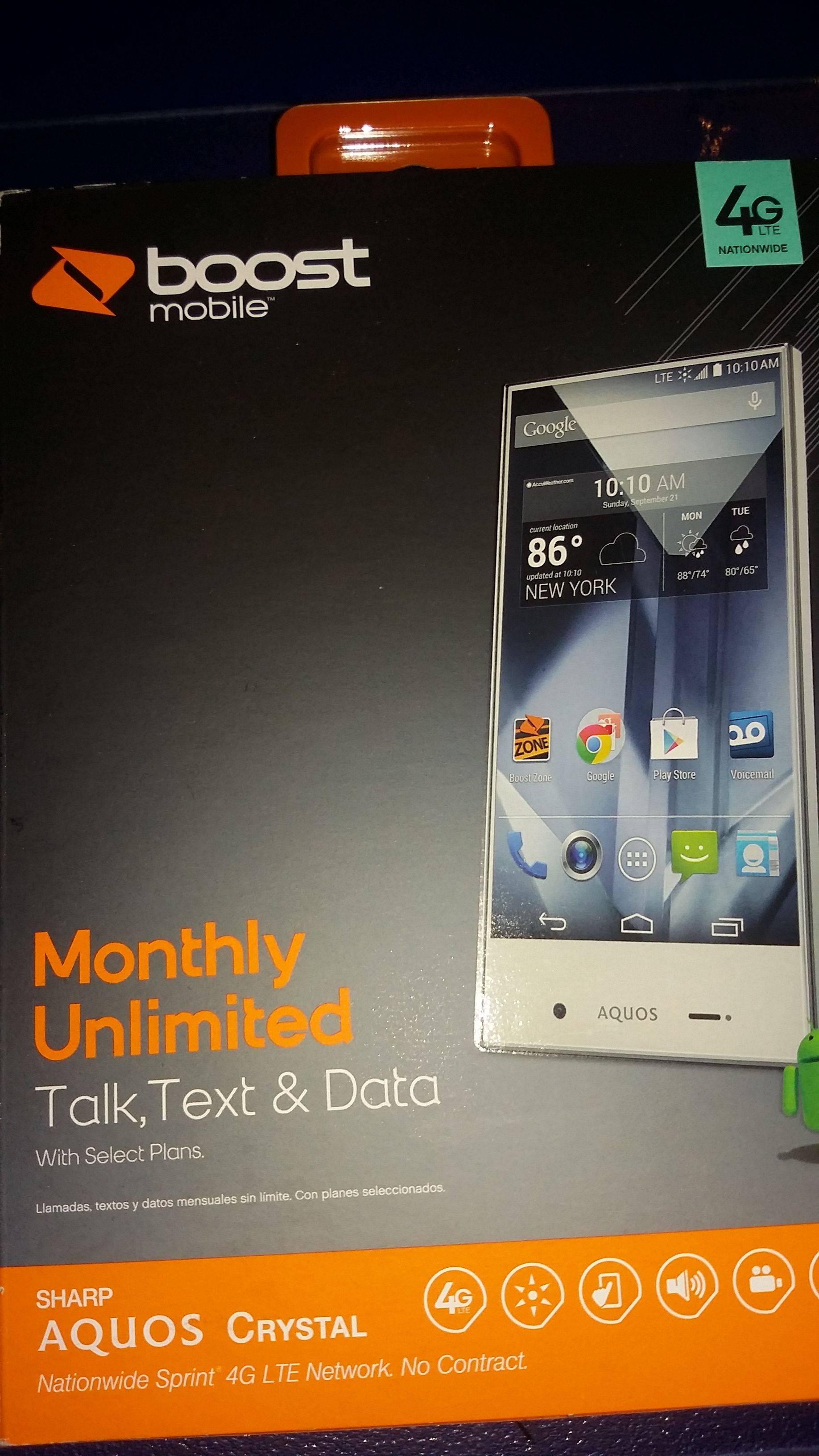 unlocked sharp aquos phone for boost mobile & prepaid phone services Sprint, text now, etc