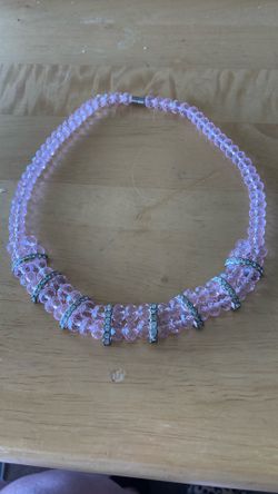 Pink Crystal With Rhinestone Accent Necklace