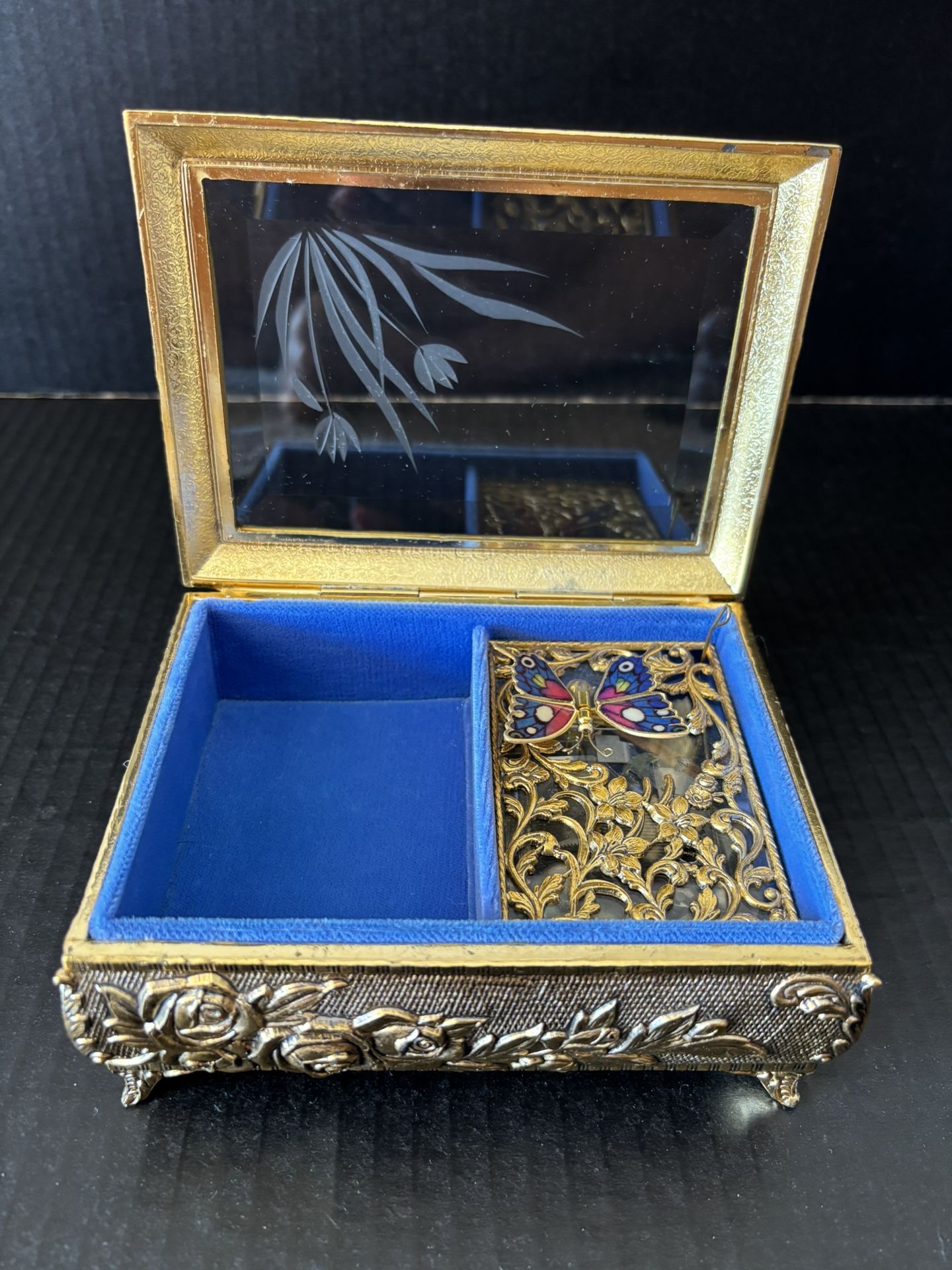 Vintage Westland Enamel Butterfly Automation Music Jewelry Box