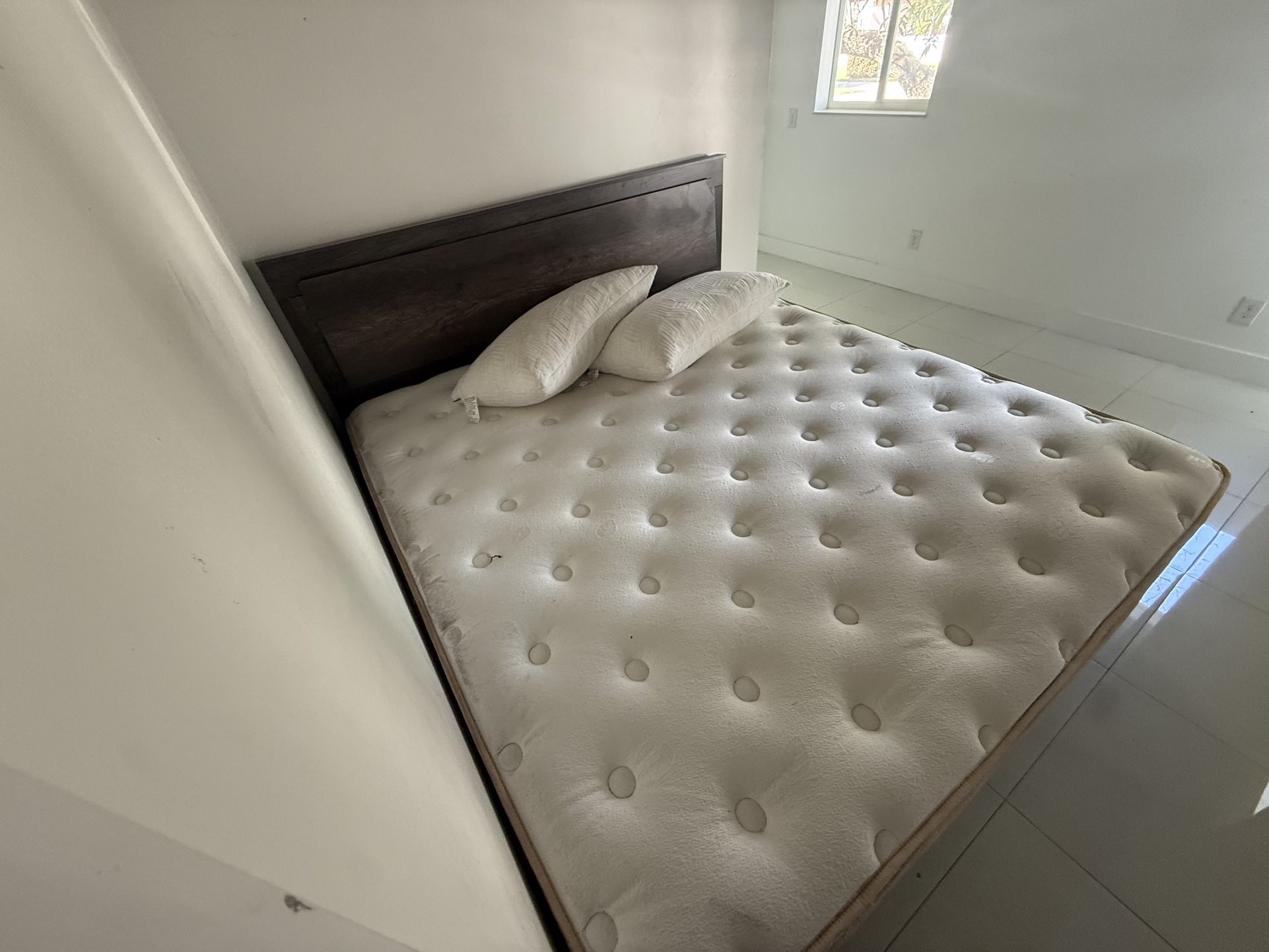 Wood Queen Size Bed Frame + Mattress