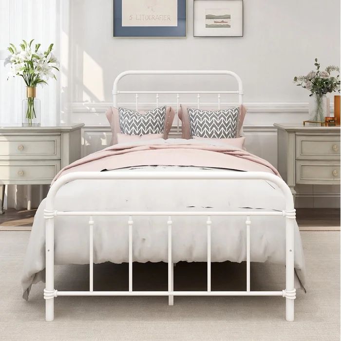 White Metal Frame Twin Bed