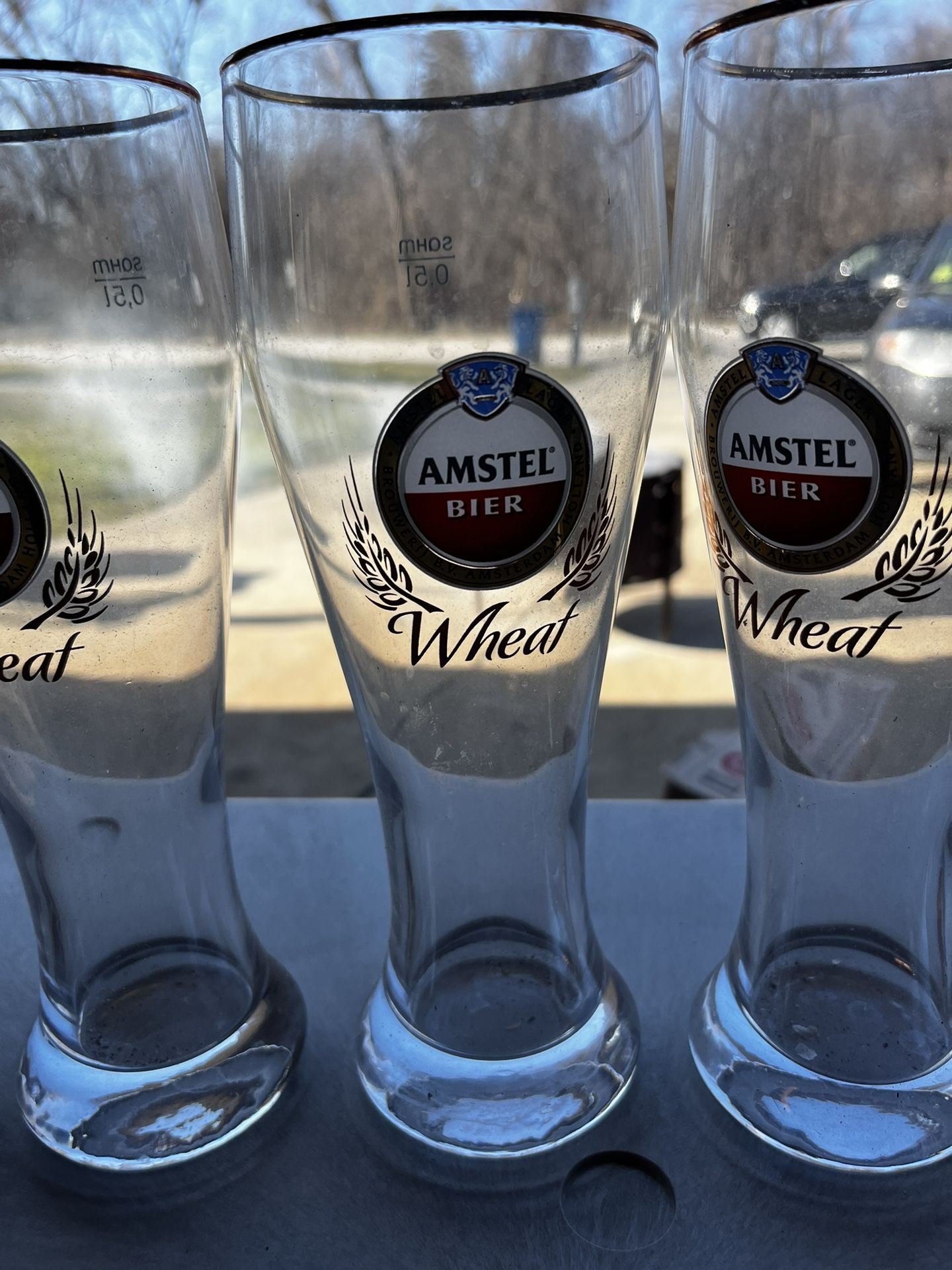 6 Tall Amstel Beer Glasses - Perfect Condition 