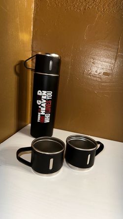 Black Stainless Steel Thermos Set with Two Cups