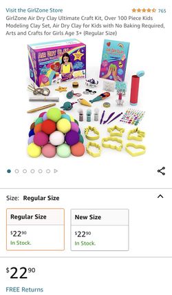 GirlZone Air Dry Clay Ultimate Craft Kit, Over 100 Piece Kids Modeling Clay  Set, Air Dry Clay for Kids with No Baking Required, Arts and Crafts for  Girls Age 3+ (Regular Size) 