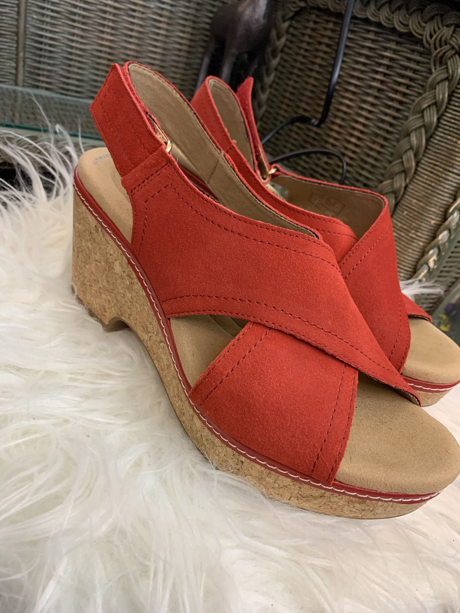 Clark’s Cork Wedge And Suede Sandal 8.5