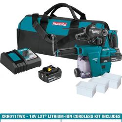 Makita 18V 5.0 Ah LXT Lithium-Ion Brushless 1 in. Cordless Rotary Hammer Kit, Accepts SDS-PLUS, HEPA Dust Extractor Attachment