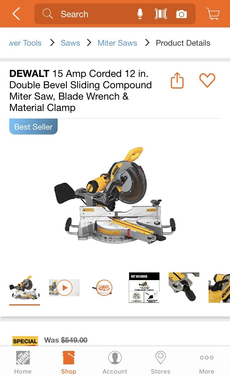 DEWALT 15 Amp Corded 12 in. Double Bevel Sliding Compound Miter Saw, Blade Wrench & Material Clamp