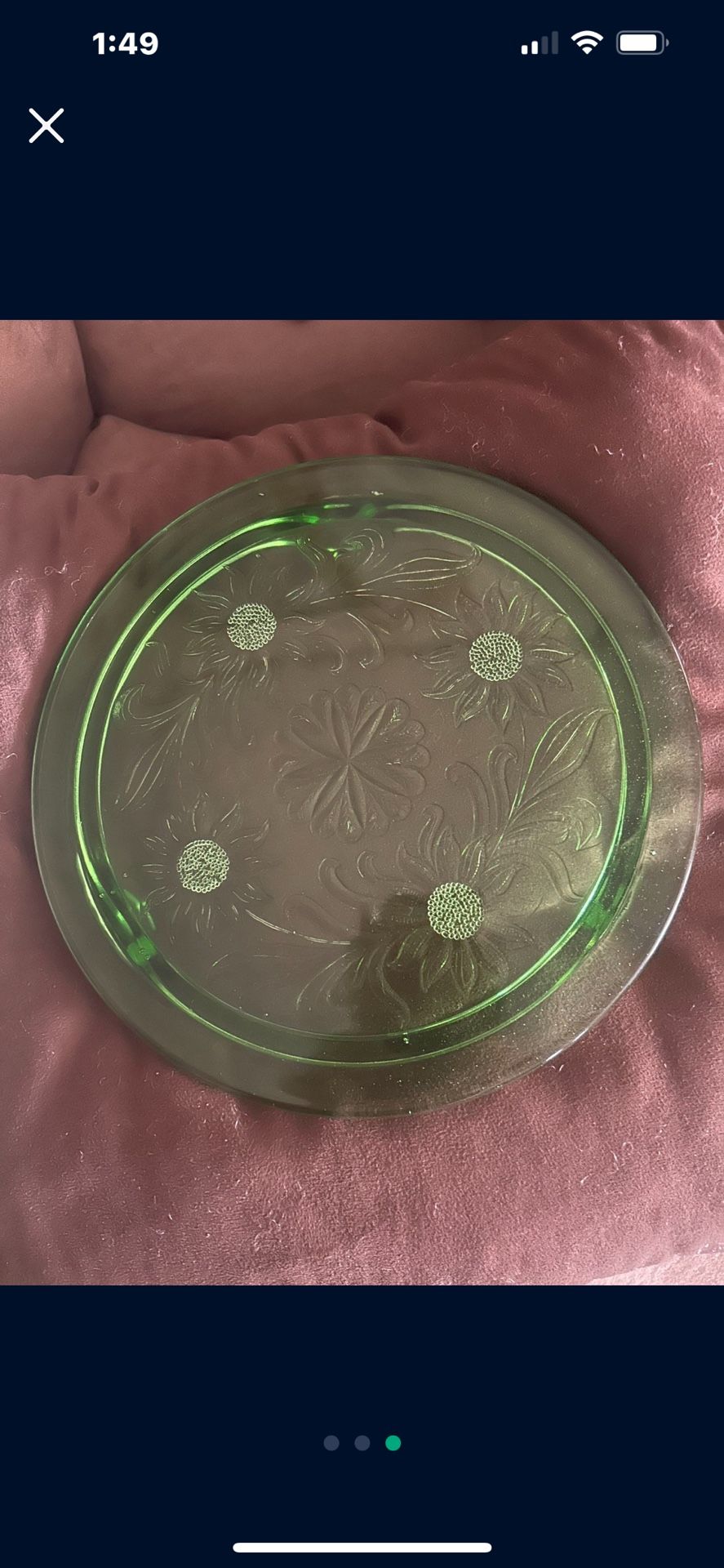 JEANNETTE Vintage Uranium-Glass Cameo Ballerina Footed Cake Plate