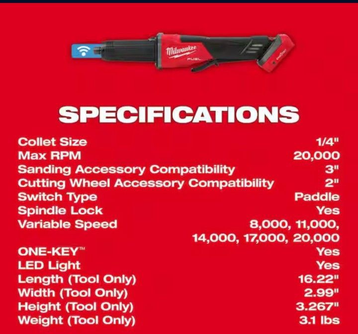 Milwaukee M18 F U E L Brushless Cordless 2/3 In Burial Speed Die Grinder Paddle Switch With One Key Two Only