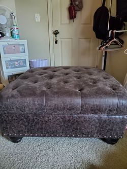 Large Tufted Leather Ottoman