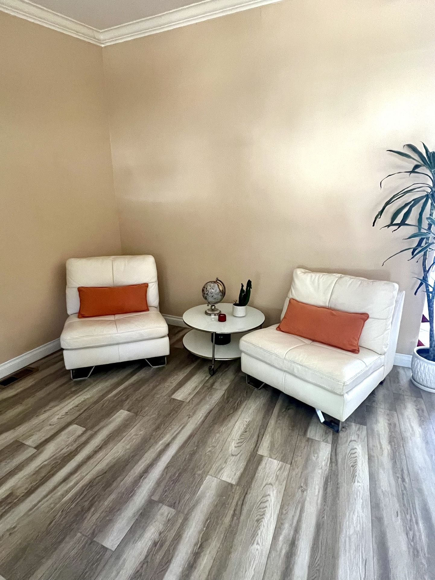 White Leather Chairs and Sofa