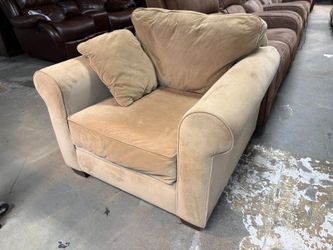 Beige Upholstered Roll Arm Chair