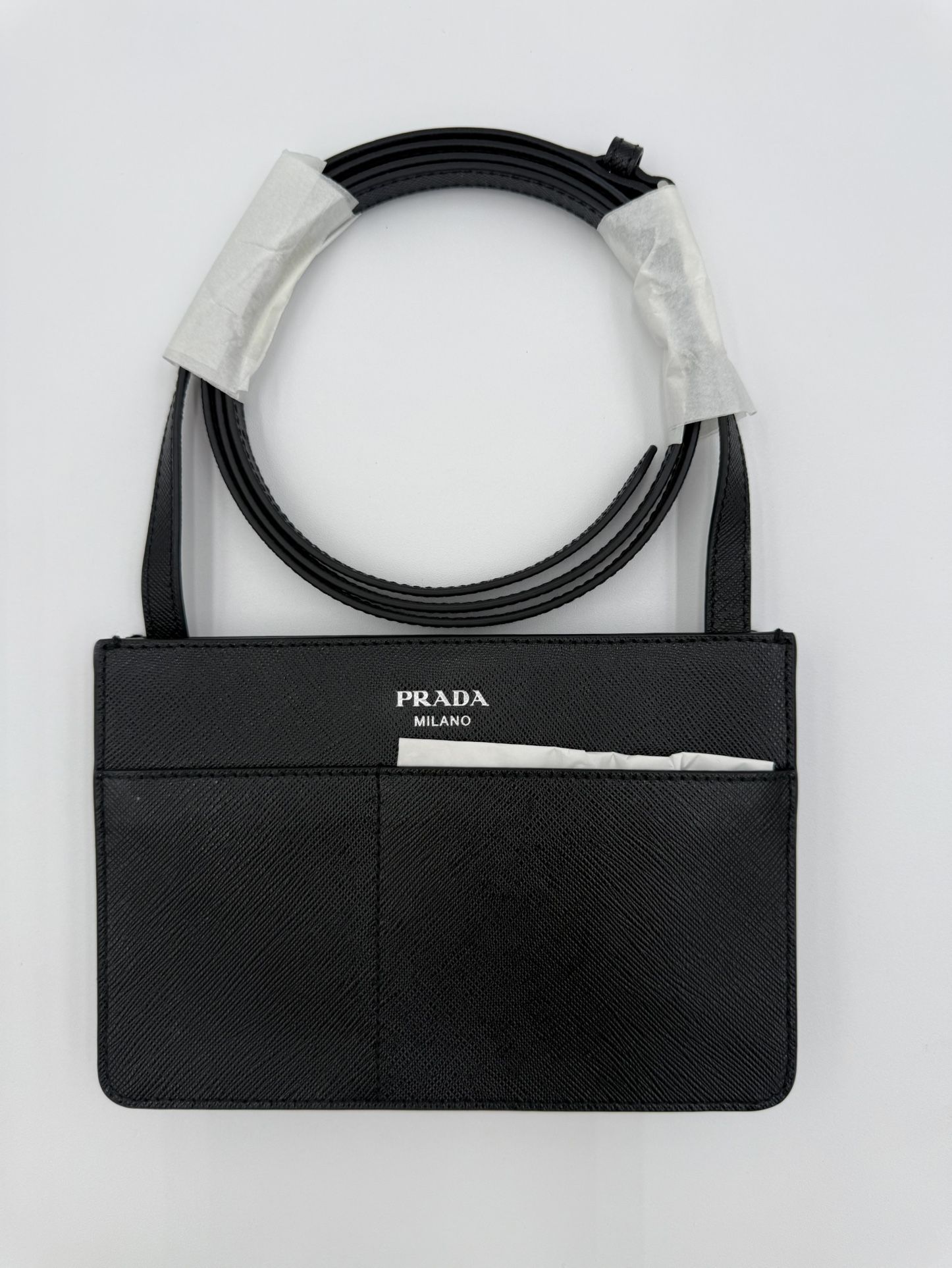 Auth Prada Saffiano Flat Phone Holder Crossbody Bag
