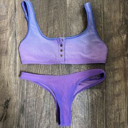 Frankie’s bikinis bikini set. Ombre Purple. Small. Alana top. Skimpy bottoms. 