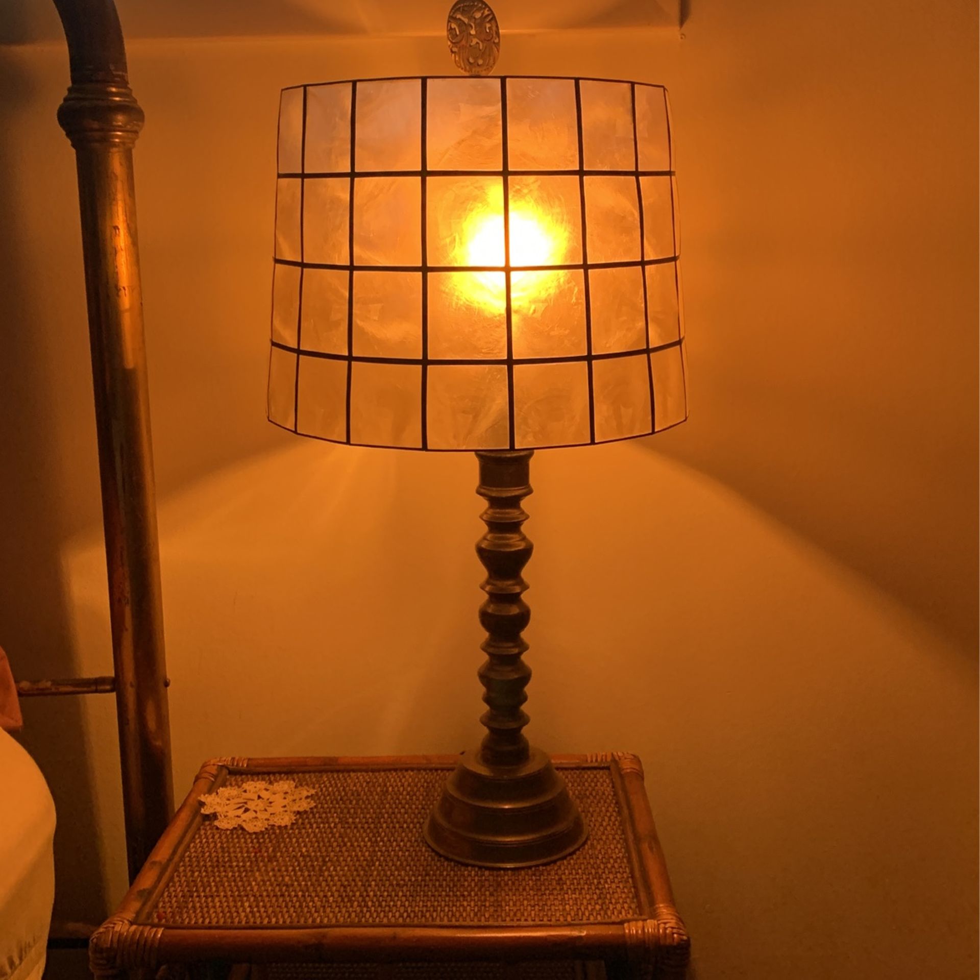 Vintage Brass Lamp With Gold Capiz Lampshade