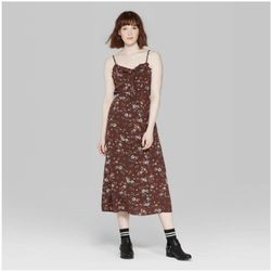 Wild Fable Floral Strappy Tie Front Midi Slip Dress Size Medium New