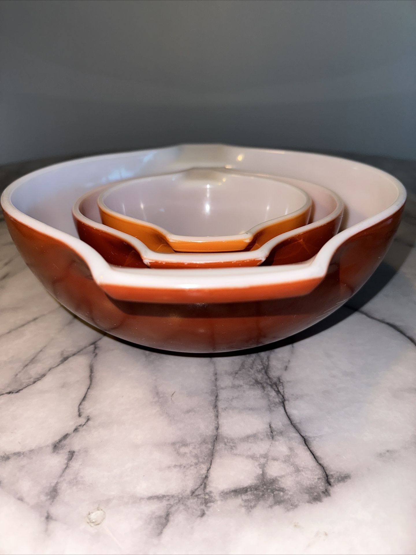 Vintage Pyrex Autumn Harvest Wheat Nesting Cinderella Mixing Bowls Set of 3