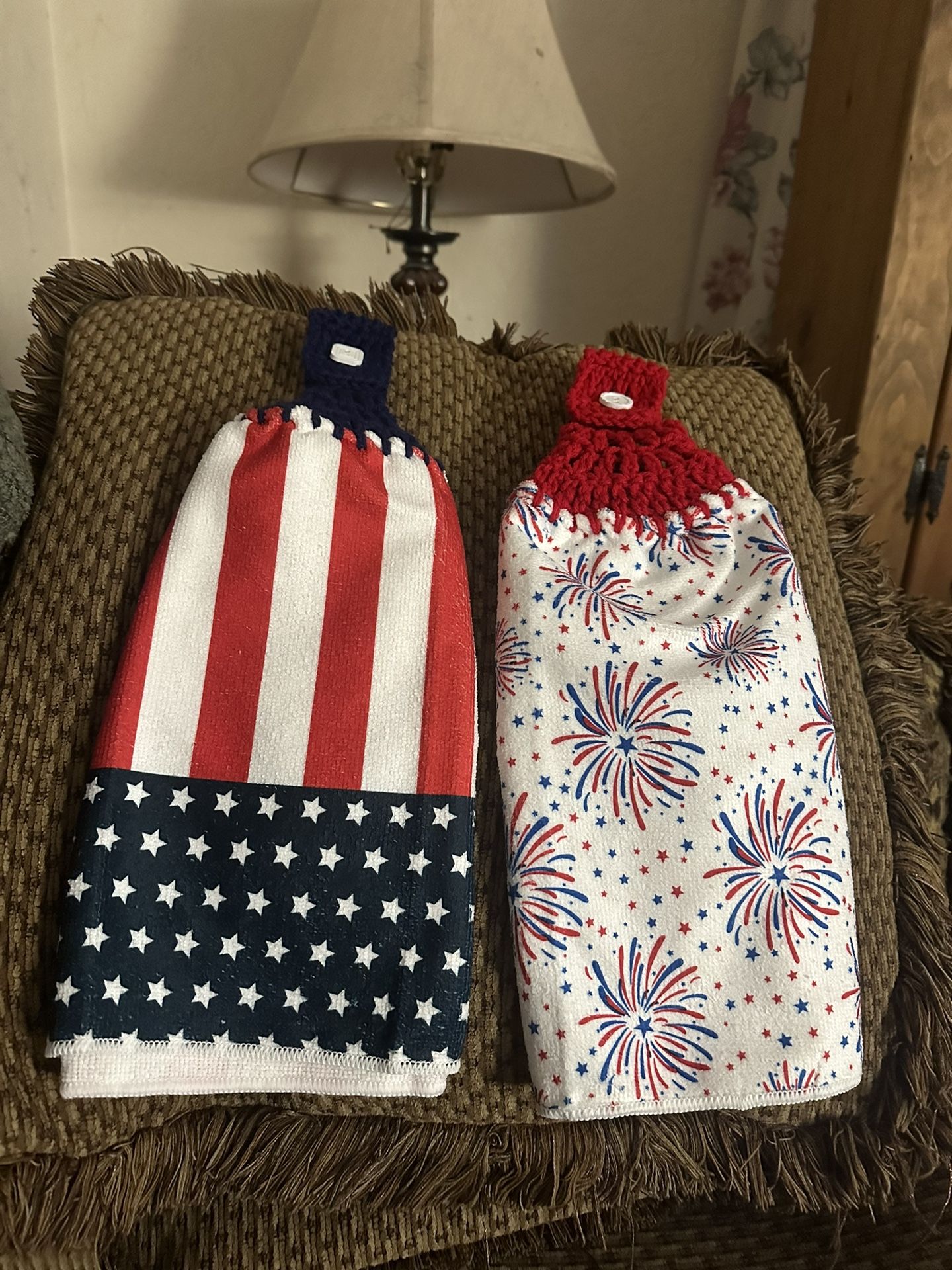 Handmade Red White Blue Kitchen Towels On Full Towel