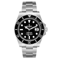 2015 Men's Rolex 40mm Submariner Date Oyster Perpetual Stainless Steel Watch with Black Dial and Black Bezel. (Pre-Owned Box/Card 116610LN)