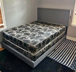 Grey Queen Bed with Mattress and Boxspring!!New