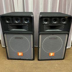 (2) Technical Pro Bom 12" passive 2 way speakers. Daisy chain or use independent inputs. Takes 1/4" inputs or stripped home speaker cable. $49 each