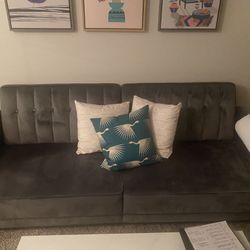 Grey Microfiber Sofa/ Futon