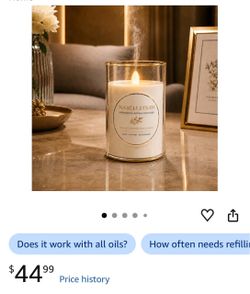 Waterless Essential Oil Diffuser, Candle Style Flameless Glass Diffuser, Tip Over Auto Shut Off, 360 Degree Leak Resistant, Cordless 60H Runtime, Time
