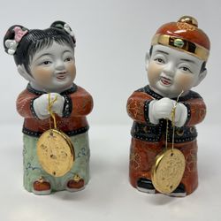 Vintage Asian Chinese Boy Girl Figurines Porcelain Feng Shui Children Statues Pair 