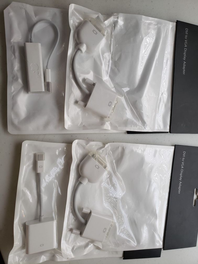 APPLE DVI TO VGA DISPLAY ADAPTER/ MINI DISPLAY PORT TO DVI ADAPTER/DVI TO VGA DISPLAY ADAPTER/USB ETHERNET ADAPTER. ORIGINAL NEW