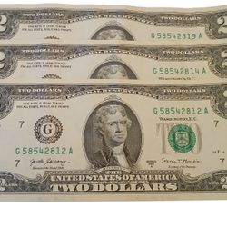(3) Two Dollar Bills