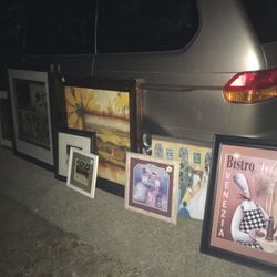 Glass and wood frame pictures only five dollars to $20 each