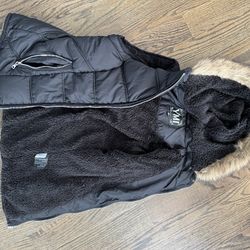 Black Zip Vest With Fur Hood 