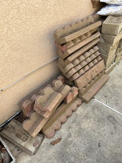 18 Red Concrete Edging Stones For Garden Or Hill. 