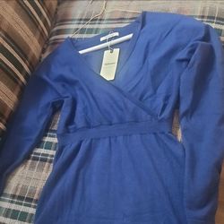 Bebonnic Blue Long Sleeve Wrap Dress
