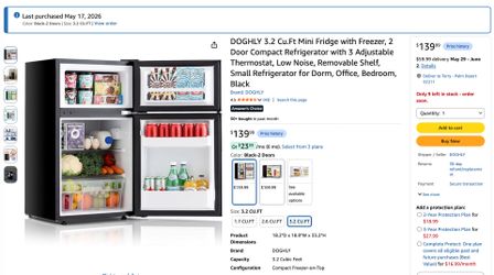 Mini Fridge DOGHLY 3.2 Cu.Ft with Freezer NEW IN THE BOX