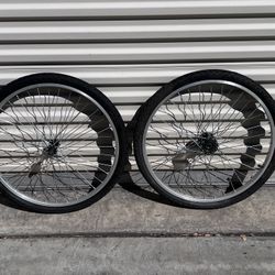 24” Bicycle Wheels Set 24x1.75 Front & Rear Rim Tire BMX Cruiser Bike NEW